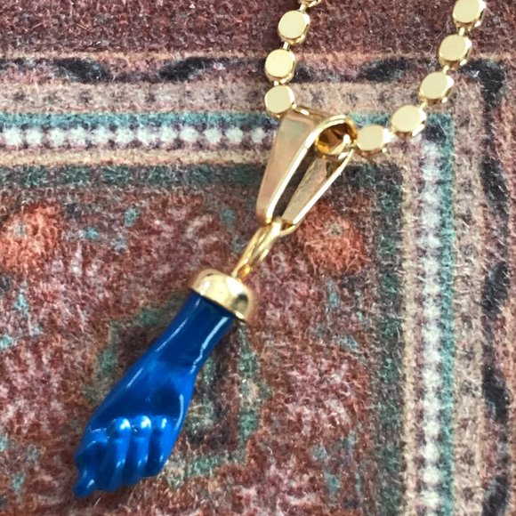 18k Gold Filled Enamel Figa, Talisman, Good Luck, Flat Bead Necklace NEW - Picture 5 of 10